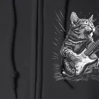 Rock & Roll Cat Playing Guitar Funny Cats Guitarist Music Full Zip Hoodie