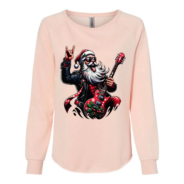 Rock & Roll Christmas Santa Claus Guitar Player Womens California Wash Sweatshirt