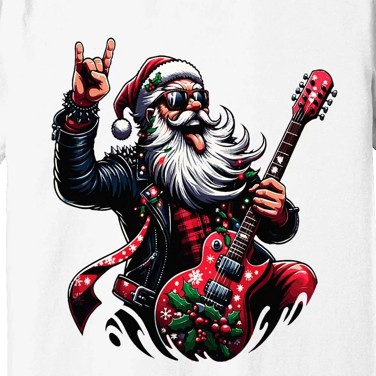 Rock & Roll Christmas Santa Claus Guitar Player Premium T-Shirt