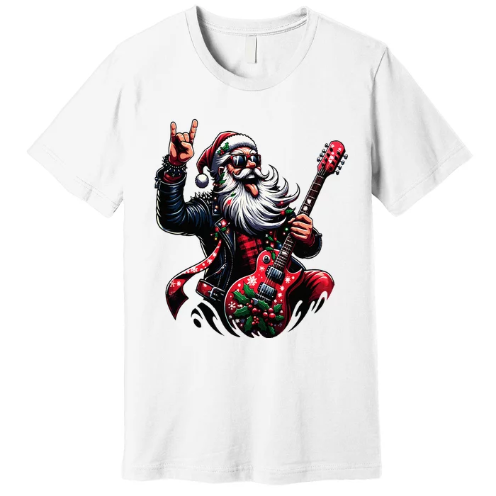 Rock & Roll Christmas Santa Claus Guitar Player Premium T-Shirt