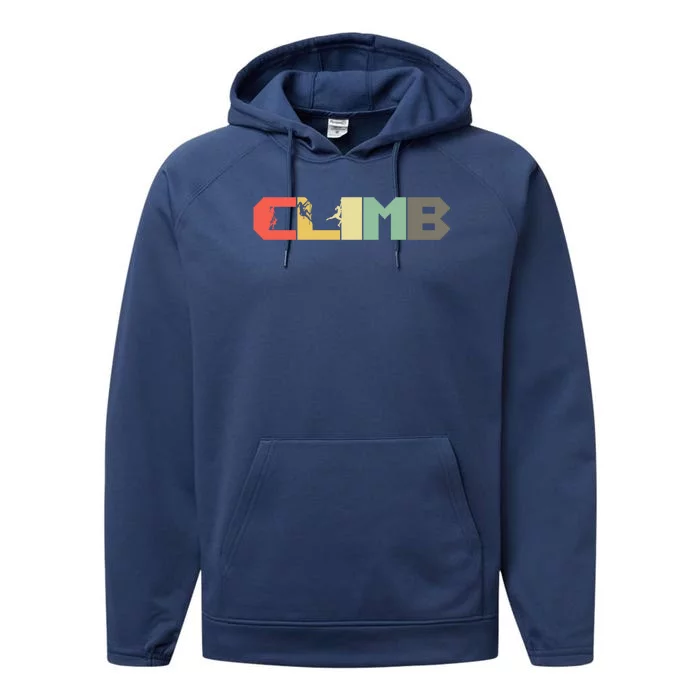 Retro Rock Climbing - Vintage Mountaineer Climb Climber Performance Fleece Hoodie