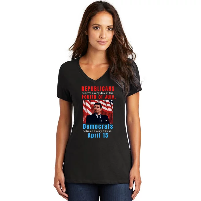 Ronald Reagan Conservative Women's V-Neck T-Shirt