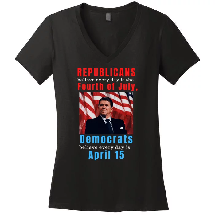 Ronald Reagan Conservative Women's V-Neck T-Shirt