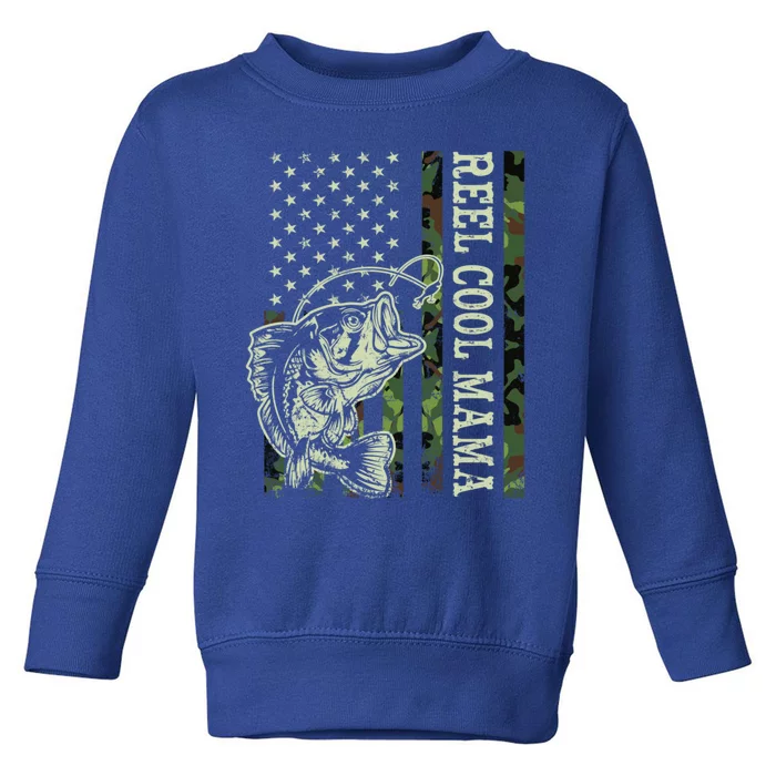 Retro Reel Cool Mama Camouflage Usa Flag Fishing Gift Toddler Sweatshirt