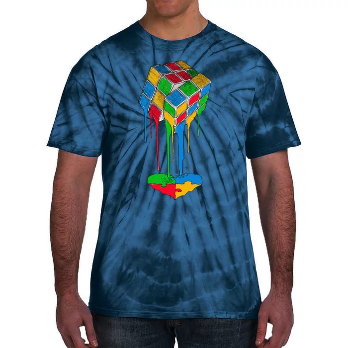 Rubiks Rubick's Cube Heart Puzzle Cool Autism Awarenesss Tie-Dye T-Shirt