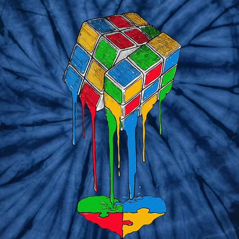 Rubiks Rubick's Cube Heart Puzzle Cool Autism Awarenesss Tie-Dye T-Shirt