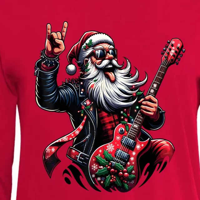 Rock & Roll Christmas Santa Claus Guitar Player Womens Cotton Relaxed Long Sleeve T-Shirt