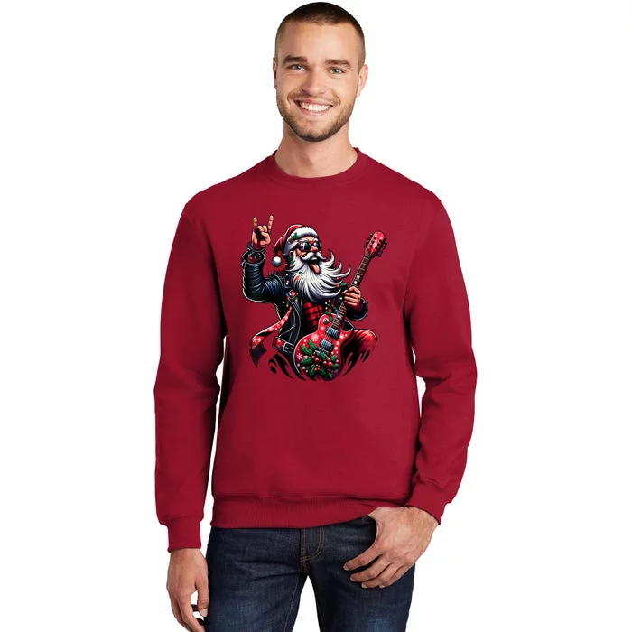 Rock & Roll Christmas Santa Claus Guitar Player Tall Sweatshirt