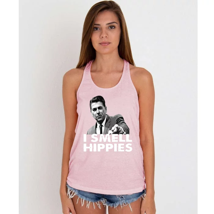 Reagan Ronald Conservative Funny Smell Hippies Merica Women's Knotted Racerback Tank