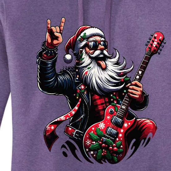 Rock & Roll Christmas Santa Claus Guitar Player Women's Pullover Hoodie