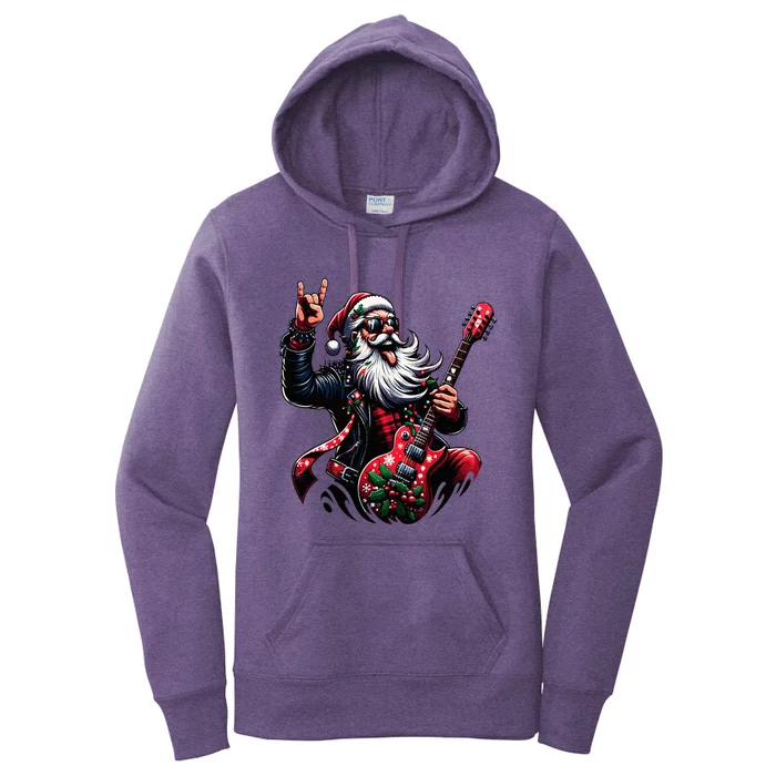 Rock & Roll Christmas Santa Claus Guitar Player Women's Pullover Hoodie