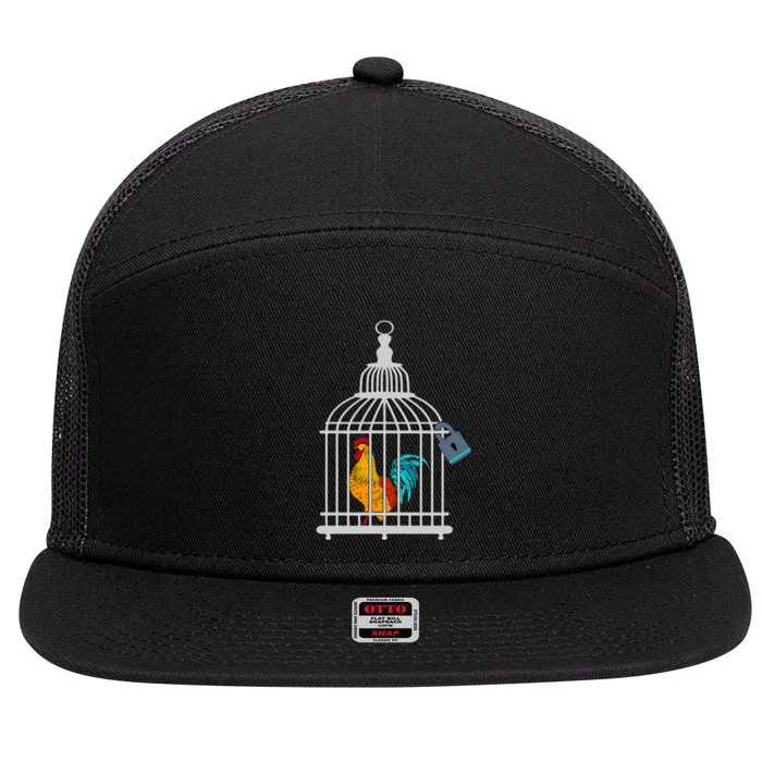 Red Rooster Cock Male Chastity Chicken In Cage 7 Panel Mesh Trucker Snapback Hat