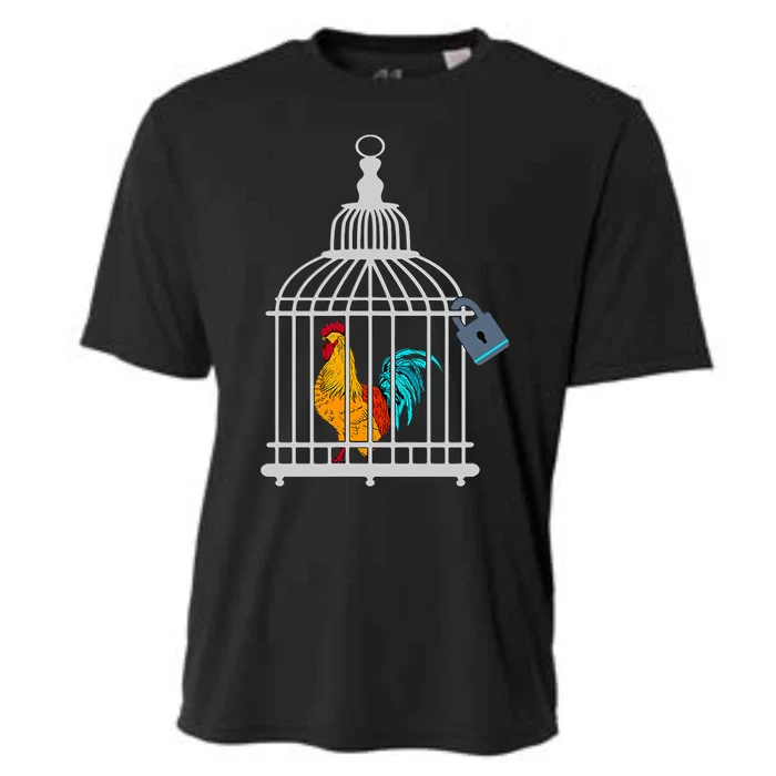 Red Rooster Cock Male Chastity Chicken In Cage Cooling Performance Crew T-Shirt