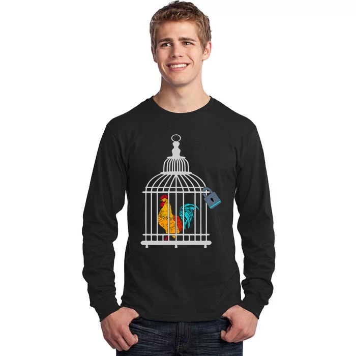 Red Rooster Cock Male Chastity Chicken In Cage Tall Long Sleeve T-Shirt