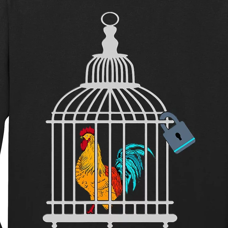 Red Rooster Cock Male Chastity Chicken In Cage Tall Long Sleeve T-Shirt