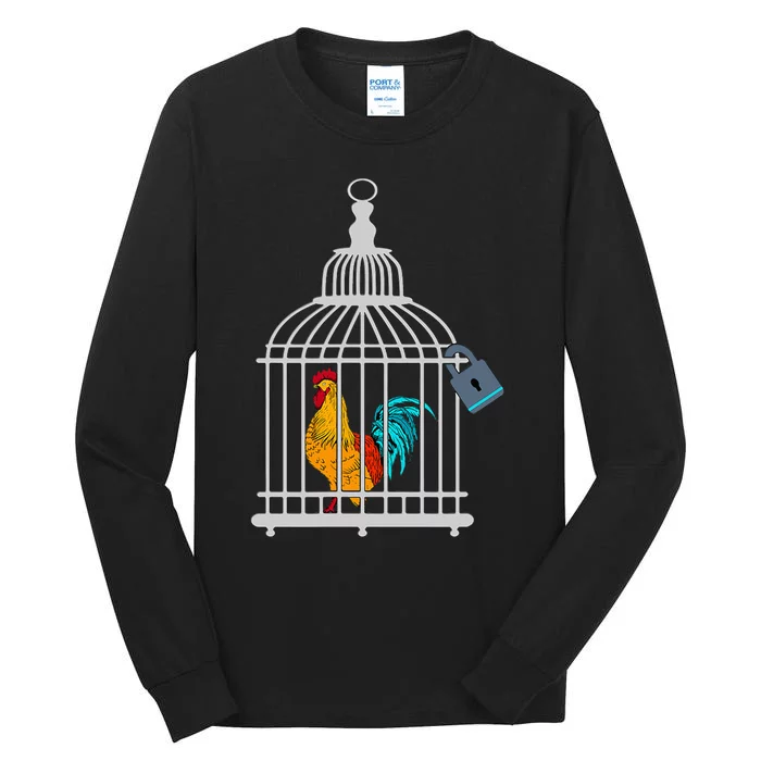 Red Rooster Cock Male Chastity Chicken In Cage Tall Long Sleeve T-Shirt