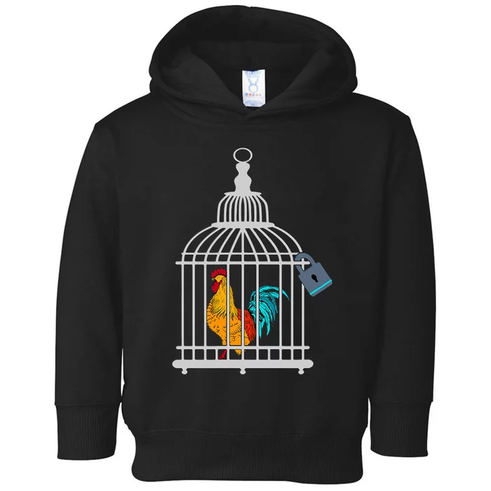 Red Rooster Cock Male Chastity Chicken In Cage Toddler Hoodie