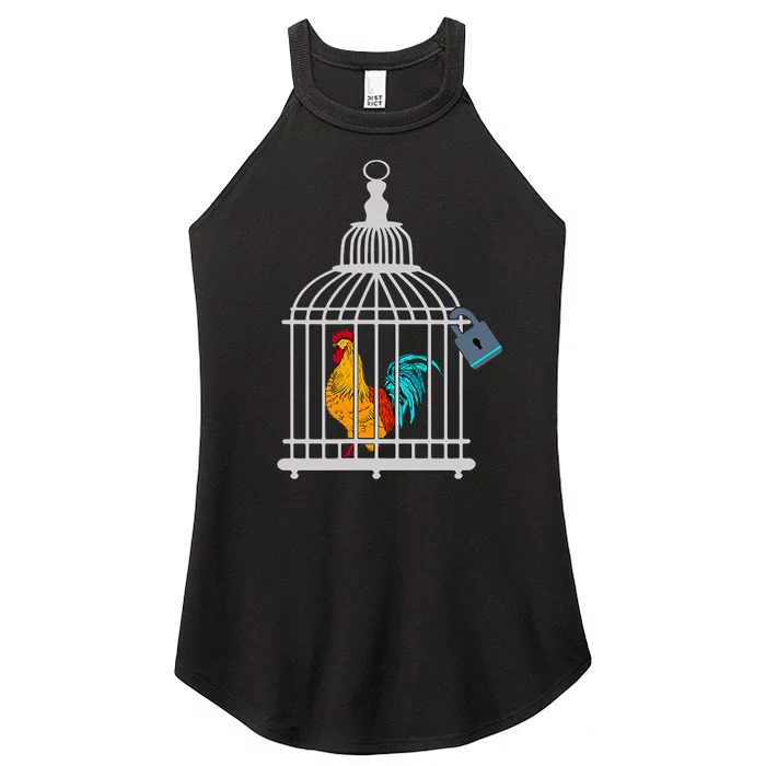 Red Rooster Cock Male Chastity Chicken In Cage Women’s Perfect Tri Rocker Tank