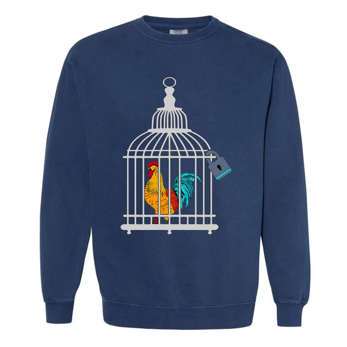 Red Rooster Cock Male Chastity Chicken In Cage Garment-Dyed Sweatshirt