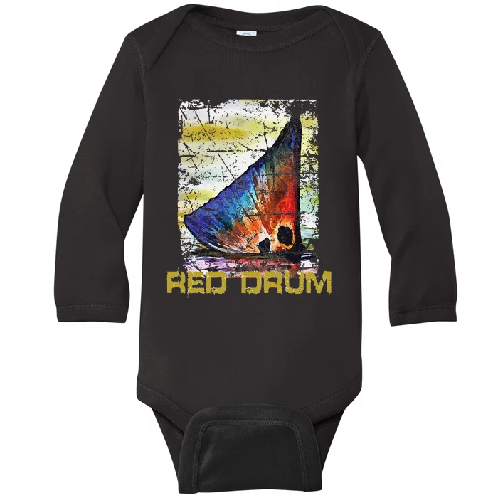 Redfish Red Drum Salty Dad Gift Saltwater Fishing Ocean Fish Baby Long Sleeve Bodysuit