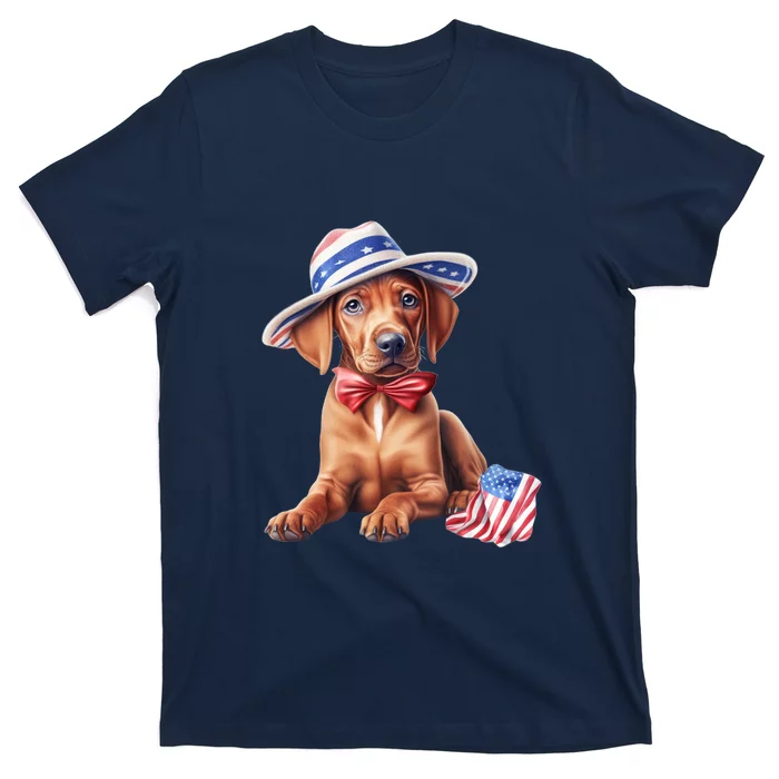 Rhodesian Ridgeback Dog Puppy USA Flag American Dogs 4th Of July T-Shirt