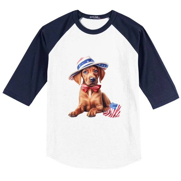 Rhodesian Ridgeback Dog Puppy USA Flag American Dogs 4th Of July Baseball Sleeve Shirt