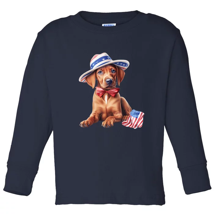 Rhodesian Ridgeback Dog Puppy USA Flag American Dogs 4th Of July Toddler Long Sleeve Shirt