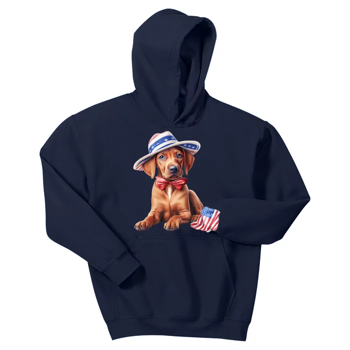 Rhodesian Ridgeback Dog Puppy USA Flag American Dogs 4th Of July Kids Hoodie