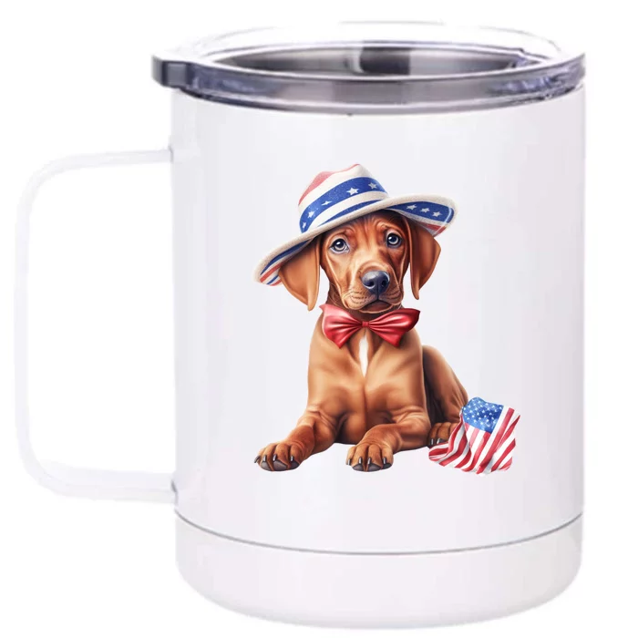 Rhodesian Ridgeback Dog Puppy USA Flag American Dogs 4th Of July Front & Back 12oz Stainless Steel Tumbler Cup