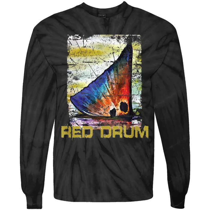 Redfish Red Drum Salty Dad Saltwater Fishing Ocean Fish Tie-Dye Long Sleeve Shirt