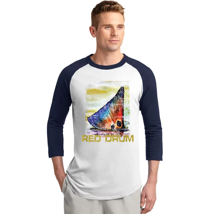 Redfish Red Drum Salty Dad Saltwater Fishing Ocean Fish Baseball Sleeve Shirt