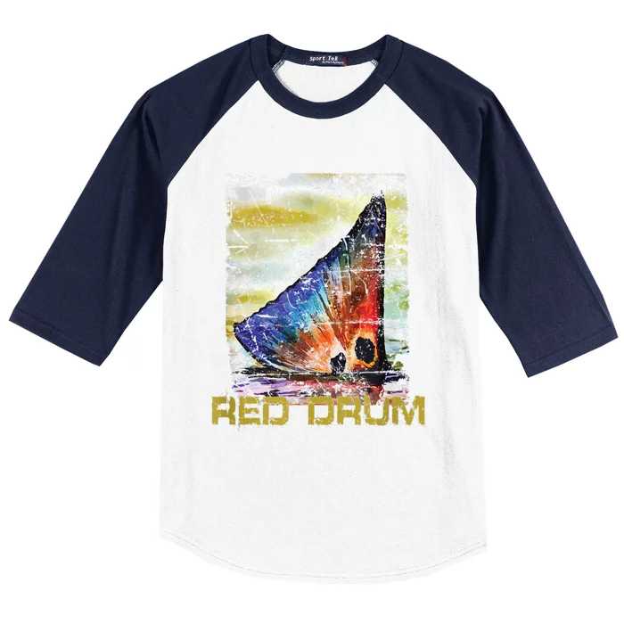 Redfish Red Drum Salty Dad Saltwater Fishing Ocean Fish Baseball Sleeve Shirt