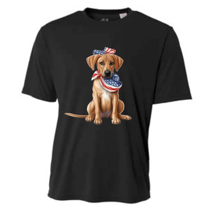 Rhodesian Ridgeback Dog Puppy USA Flag Cute American Dogs Cooling Performance Crew T-Shirt