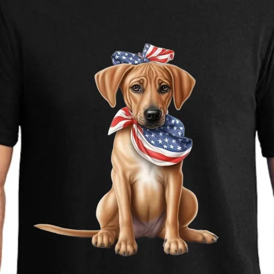 Rhodesian Ridgeback Dog Puppy USA Flag Cute American Dogs Pajama Set