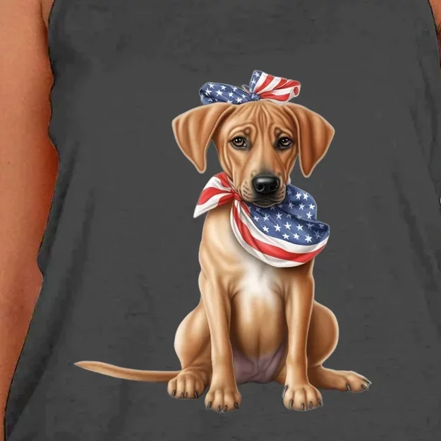 Rhodesian Ridgeback Dog Puppy USA Flag Cute American Dogs Women's Knotted Racerback Tank