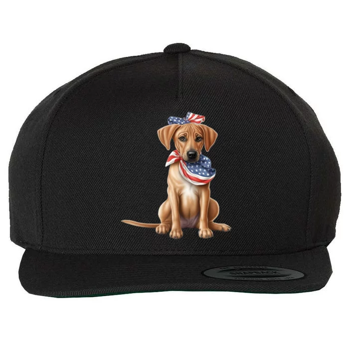 Rhodesian Ridgeback Dog Puppy USA Flag Cute American Dogs Wool Snapback Cap