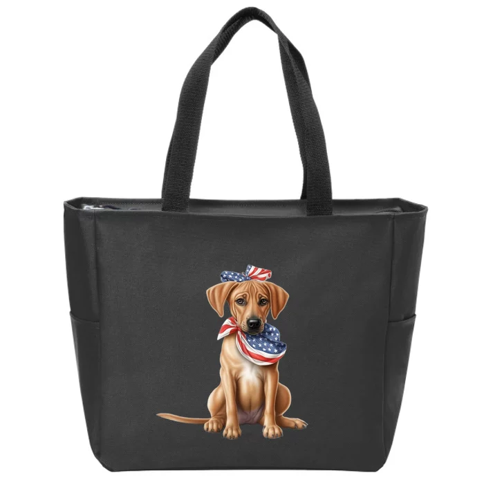 Rhodesian Ridgeback Dog Puppy USA Flag Cute American Dogs Zip Tote Bag