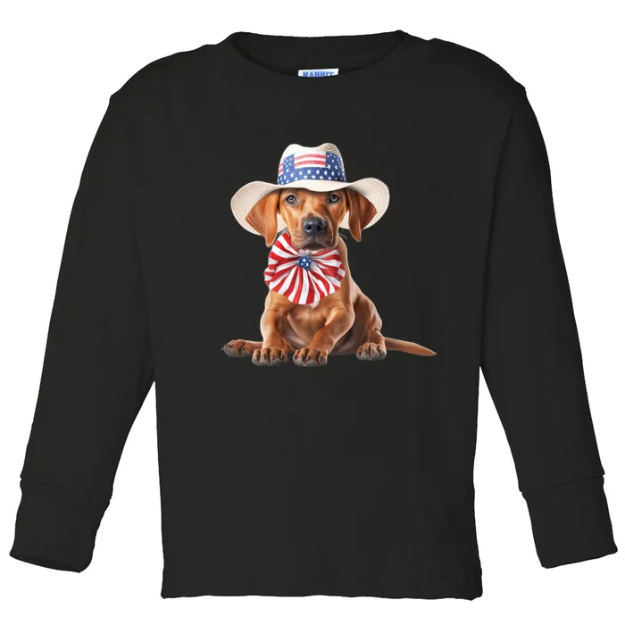 Rhodesian Ridgeback Dog Puppy USA Flag Cute American Dogs Toddler Long Sleeve Shirt