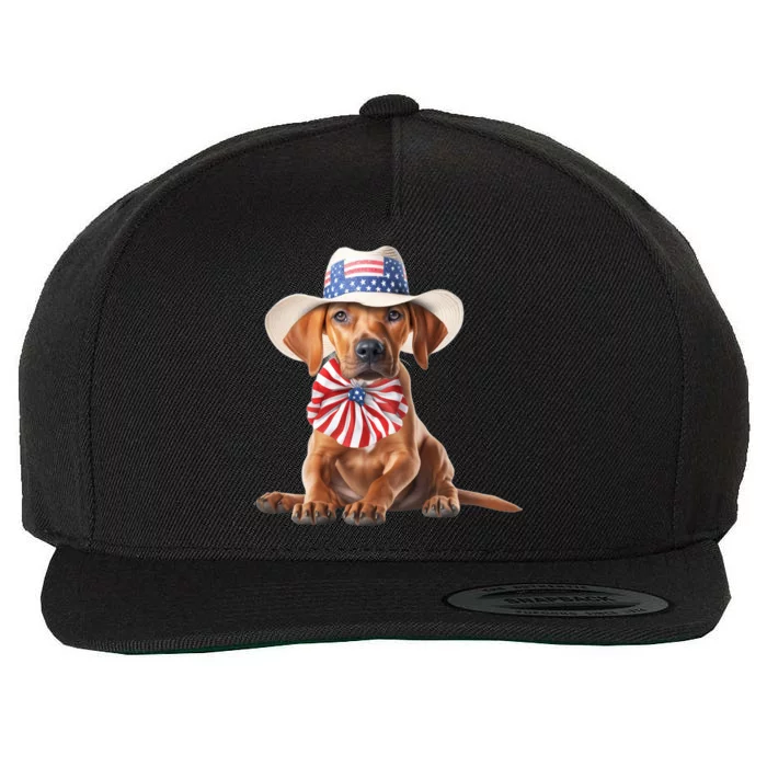 Rhodesian Ridgeback Dog Puppy USA Flag Cute American Dogs Wool Snapback Cap