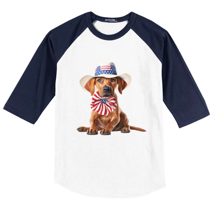 Rhodesian Ridgeback Dog Puppy USA Flag Cute American Dogs Baseball Sleeve Shirt