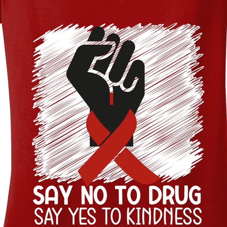 Red Ribbon Drug Awareness, Say No To Dugs We Wear Red Ribbon Week Awareness Women's V-Neck T-Shirt