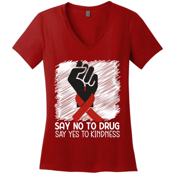 Red Ribbon Drug Awareness, Say No To Dugs We Wear Red Ribbon Week Awareness Women's V-Neck T-Shirt