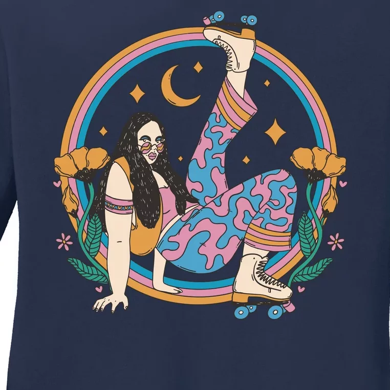 Retro Roller Disco Girl Ladies Long Sleeve Shirt