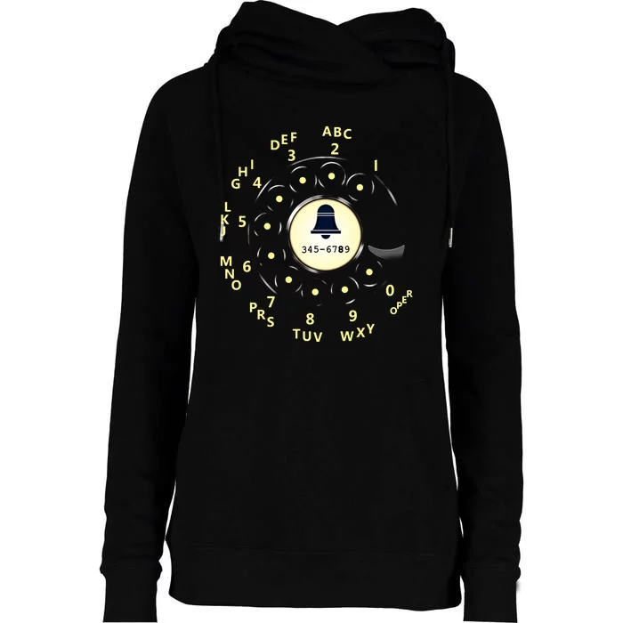 Retro Rotary Dial Womens Funnel Neck Pullover Hood