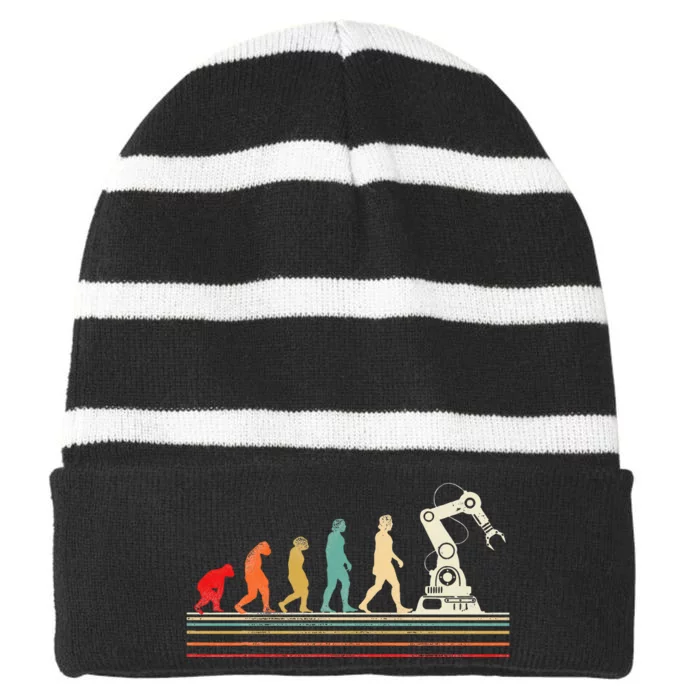 Robot Robotics Engineer Striped Beanie with Solid Band