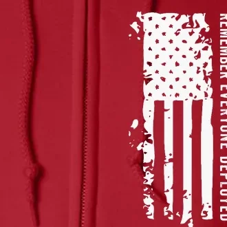 RED Remember Everyone Deployed Distressed Flag Full Zip Hoodie