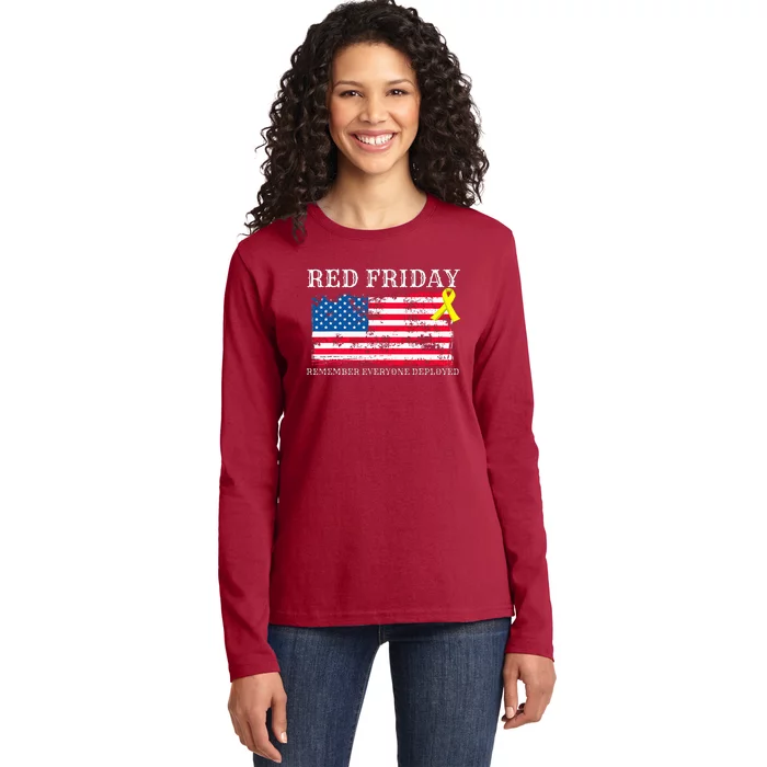 R.E.D Remember Everyone Deployed Red Friday Military Ladies Long Sleeve Shirt