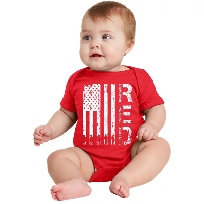 Red Remember Everyone Deployed Military Friday Wear Veterans Baby Bodysuit