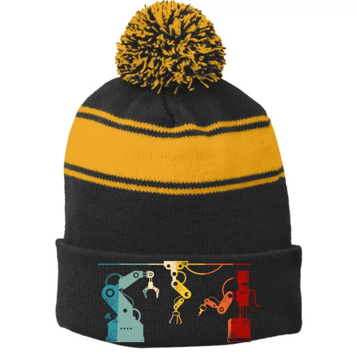 Robot Robotics Engineer Retro Vintage Stripe Pom Pom Beanie