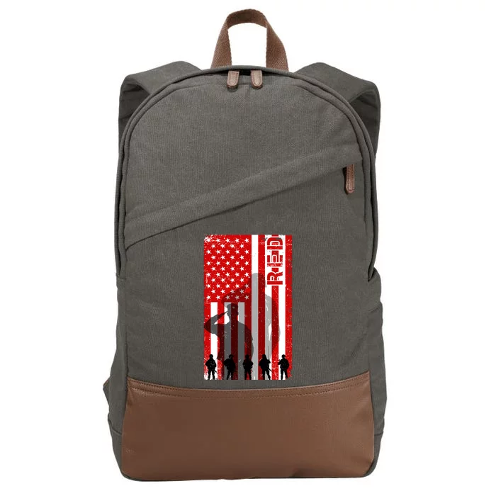 RED Remeber Everyone Deployed Support Military Troops Cotton Canvas Backpack